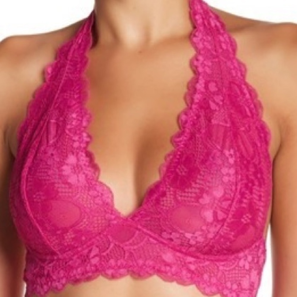 Free People GALLOON LACE HALTER BRALETTE RED BERRY